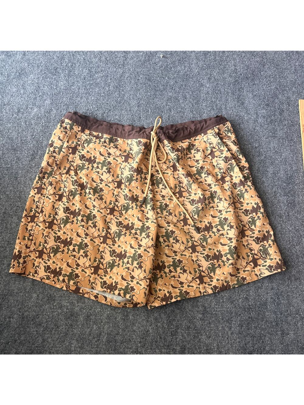 Heybo Outdoor Duck Camo Swim Trunks Shorts Men's XL Brown Hunting Beach